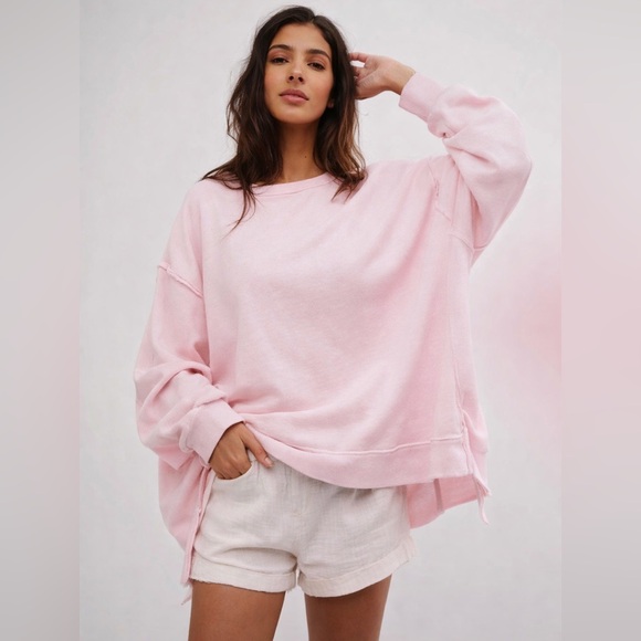 FREE PEOPLE CAMDEN Pink Tulle OVERSIZED PULLOVER Sweatshirt We the Free - Picture 7 of 8